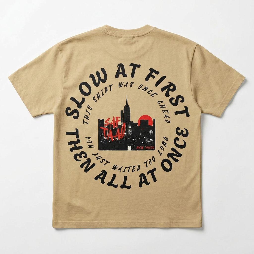 Tan Back view of the Saf Taao Drop OG t-shirt