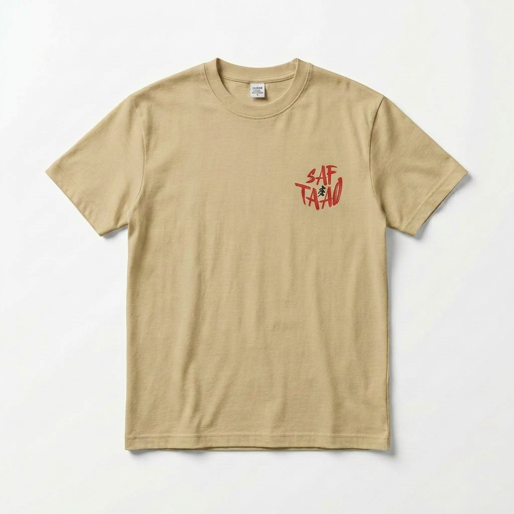 Tan Front view of the Saf Taao Drop OG t-shirt